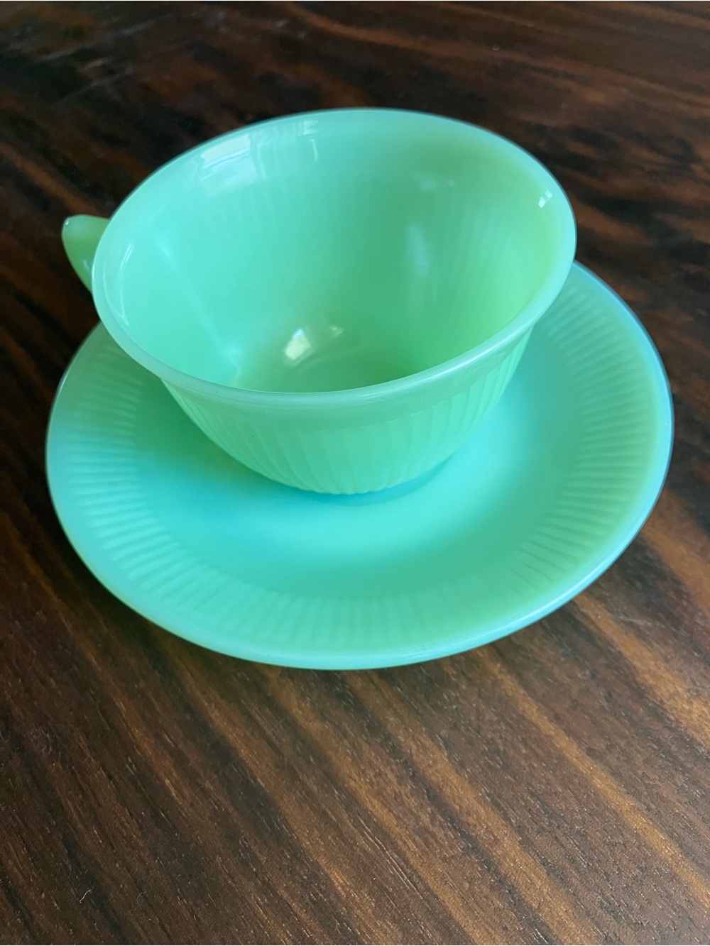 Fire King Jadeite Ribbed Teacup and Saucer